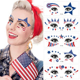 10 Sheets 4th of July Face Temporary Tattoos Sticker Independence Day Tattoo for Men Women Red White and Blue USA Flag Party Supplies for Memorial Day & Labor Day Patriotic Eyes Stickers Decorations